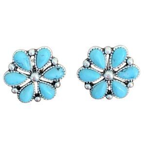 Western Cluster Studs, Turquoise and Silver Tones